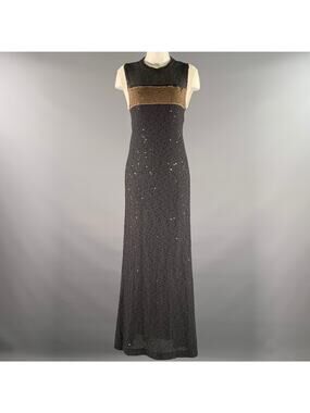 BRUNELLO CUCINELLI Size S Grey Tan Linen Silk Color Block Sequin Maxi Long Dress